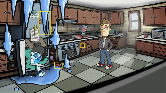Back to the kitchen and combine the spray air freshener with matchbox - Escape from Matts flat - Day 3 - Monday: Mortimers dungeon - Randals Monday - Game Guide and Walkthrough