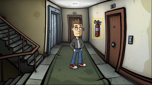 Take a fire extinguisher (outside the flat, its hanging on the wall) and leave - Get a magnet and a lightsaber - Day 4 - Monday: Officer Hicks, give me that ring! - Randals Monday - Game Guide and Walkthrough