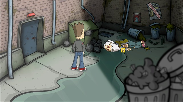 Go to pub, go to the alley (through the back door) and talk with the bum - Get back the ring - Day 4 - Monday: Officer Hicks, give me that ring! - Randals Monday - Game Guide and Walkthrough