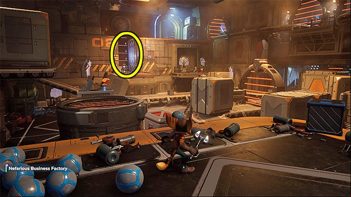 You can find the gold bolt in the Factory adjacent to the marketplace - its exploration is an optional mission objective - Ratchet & Clank Rift Apart: Nefarious City - collectibles, list of all, map - Secrets and Collectibles - Ratchet & Clank Rift Apart Guide