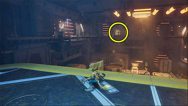 Once you reach the upper level of the first hall, you will notice the secret at the opposite end of the hall - Ratchet & Clank Rift Apart: Nefarious City - collectibles, list of all, map - Secrets and Collectibles - Ratchet & Clank Rift Apart Guide