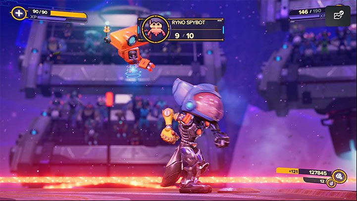 The Spybot is the reward for completing the Vroom Around round of the Gold Cup - Ratchet & Clank Rift Apart: Scarstu Debris Field - collectibles, list, map - Secrets and Collectibles - Ratchet & Clank Rift Apart Guide