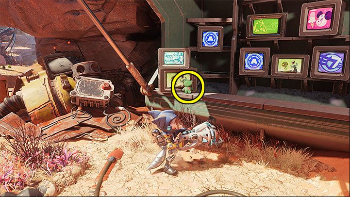 The teddy bear is located in the village in the southern part of the map - Ratchet & Clank Rift Apart: Torren IV - collectibles, list of all, map - Secrets and Collectibles - Ratchet & Clank Rift Apart Guide