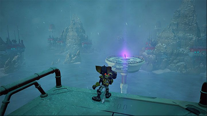You must return to this place in the dimension of the Surface - cold planet - Ratchet & Clank Rift Apart: Cordelion - list of all collectibles, map - Secrets and Collectibles - Ratchet & Clank Rift Apart Guide