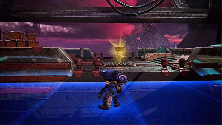 In the area with the protective barriers, head as far east as possible and you will find a bolt that is not guarded in any additional way - Ratchet & Clank Rift Apart: Viceron - collectibles, list of all, map - Secrets and Collectibles - Ratchet & Clank Rift Apart Guide