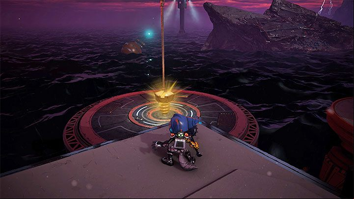 You will find the bolt behind the container, on a small circular platform adjacent to the water - Ratchet & Clank Rift Apart: Viceron - collectibles, list of all, map - Secrets and Collectibles - Ratchet & Clank Rift Apart Guide