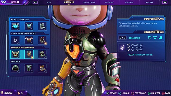 The armor piece you are looking for is on the final stable platform - Ratchet & Clank Rift Apart: Viceron - collectibles, list of all, map - Secrets and Collectibles - Ratchet & Clank Rift Apart Guide