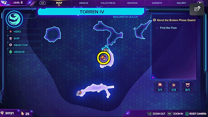 The teddy bear is located in the village in the southern part of the map - Ratchet & Clank Rift Apart: CraiggerBear list - Secrets and Collectibles - Ratchet & Clank Rift Apart Guide