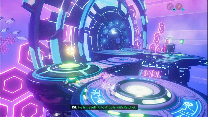 Once you arrive at the new area, head straight ahead until you reach another electric sphere - Ratchet & Clank Rift Apart: Kit, Return to Sargasso - puzzle guide, list - Clank and Kit Riddles - Ratchet & Clank Rift Apart Guide