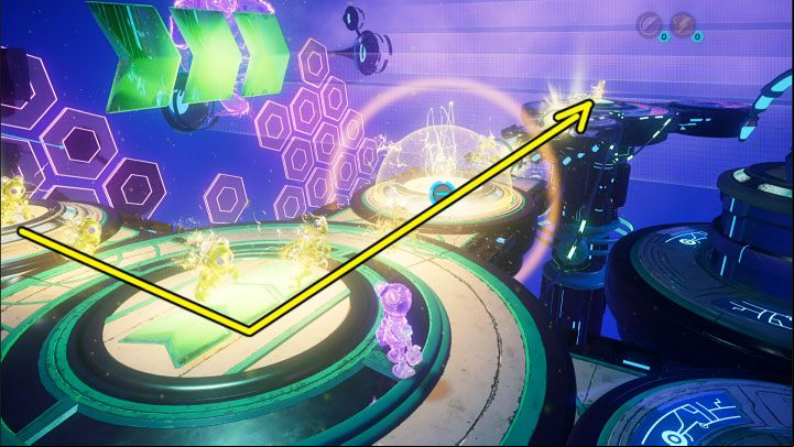 Your actions so far should lead to the following situation - Ratchet & Clank Rift Apart: Kit, Return to Sargasso - puzzle guide, list - Clank and Kit Riddles - Ratchet & Clank Rift Apart Guide