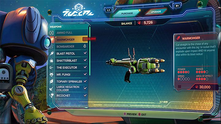 Warmonger costs 30000 bolts - Ratchet & Clank Rift Apart: Weapons - List - Basics - Ratchet & Clank Rift Apart Guide