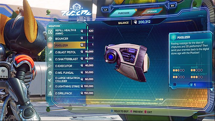 The Pixelizer is only available in Challenge Mode, which is the New Game Plus mode unlocked after completing the main storyline - Ratchet & Clank Rift Apart: Weapons - List - Basics - Ratchet & Clank Rift Apart Guide