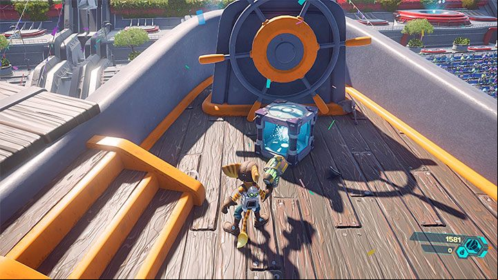 In order to heal your character, you must find health crates like the one in the picture - Ratchet & Clank Rift Apart: Healing - how to recover health? - FAQ - Ratchet & Clank Rift Apart Guide