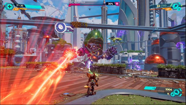 Nefarious' other new attack later in the duel will be a large laser beam following Ratchet - Ratchet & Clank Rift Apart: Pursue Dr. Nefarious - walkthrough - Prologue - Corson V - Ratchet & Clank Rift Apart Guide