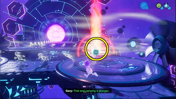 Set off towards the starting point and place the lift sphere in the slot marked in the picture, i - Ratchet & Clank Rift Apart: Clank, Blizar Prime - puzzle guide, list - The riddles of Clank and Kit - Ratchet & Clank Rift Apart Guide