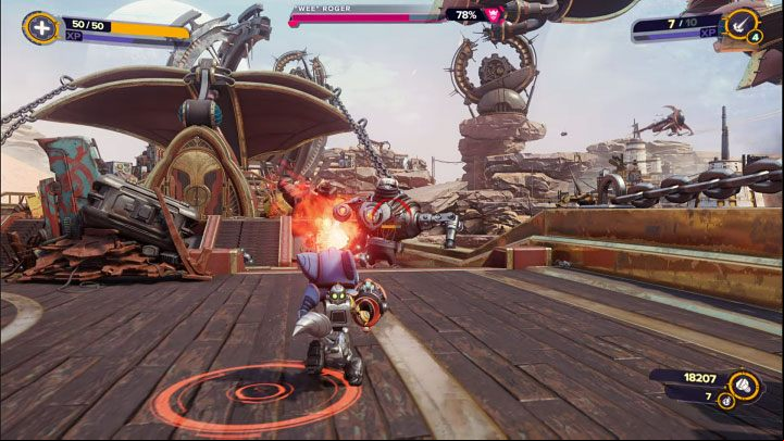 Wee Roger shoots with explosive mines - Ratchet & Clank Rift Apart: Wee Roger, Torren IV - how to defeat it? - Bosses - Ratchet & Clank Rift Apart Guide