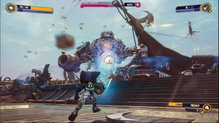 You can use different weapons to attack the boss - Ratchet & Clank Rift Apart: Wee Roger, Torren IV - how to defeat it? - Bosses - Ratchet & Clank Rift Apart Guide