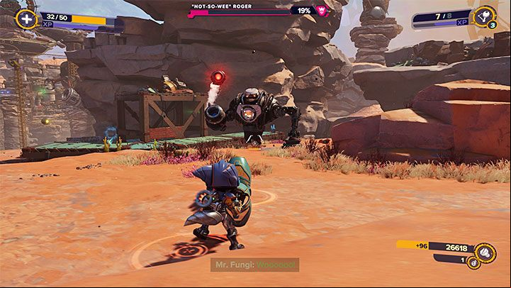 The fight with the Not-So-Wee Roger boss is very similar to the previous confrontation - Ratchet & Clank Rift Apart: Wee Roger, Torren IV - how to defeat it? - Bosses - Ratchet & Clank Rift Apart Guide