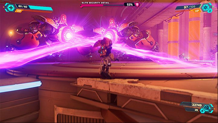 During the battles you better watch out for the powerful laser attacks of the bosses - Ratchet & Clank Rift Apart: Elite Security Detail, Cordelion - how to defeat? - Bosses - Ratchet & Clank Rift Apart Guide