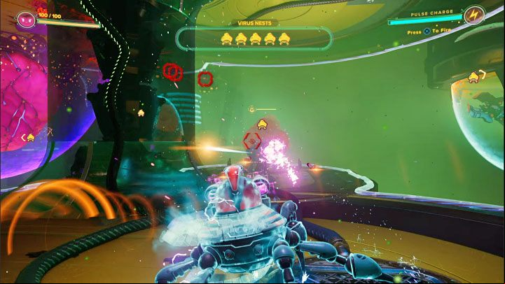 Master Virus is protected by 5 new virus nests, and you must deal with them first - Ratchet & Clank Rift Apart: Master Virus, Glitch scene - how to defeat? - Bosses - Ratchet & Clank Rift Apart Guide
