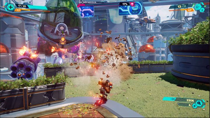 If you get injured, you can find health crates in the arena - Ratchet & Clank Rift Apart: Doctor Nefarious, Prologue, Corson V - how to defeat the boss? - Bosses - Ratchet & Clank Rift Apart Guide