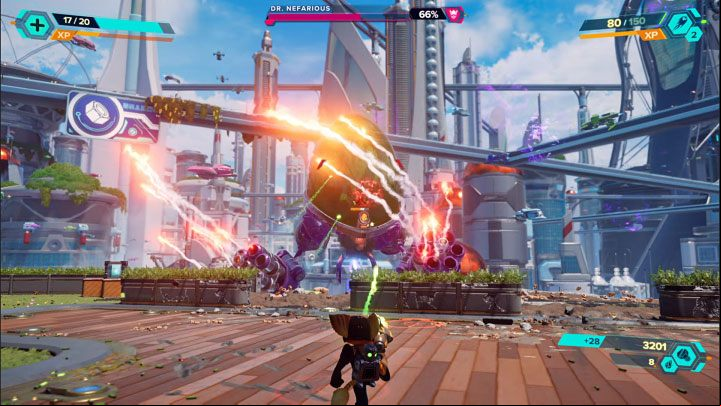In the later stages of the battle, Doctor Nefarious will begin using rocket fire - Ratchet & Clank Rift Apart: Doctor Nefarious, Prologue, Corson V - how to defeat the boss? - Bosses - Ratchet & Clank Rift Apart Guide