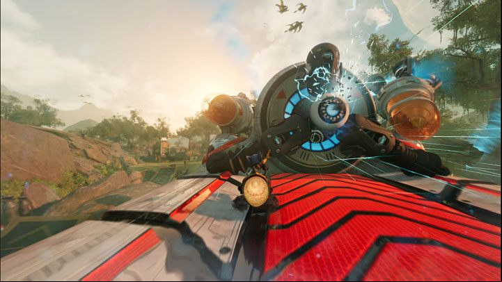 After a successful landing, do not let go of the afterburner button, but bring it to hit the circular flight stabilizer located at the very end of the path with red arrows with great force - Ratchet & Clank Rift Apart: Seekerpede, Sargasso - how to beat the boss? - Bosses - Ratchet & Clank Rift Apart Guide