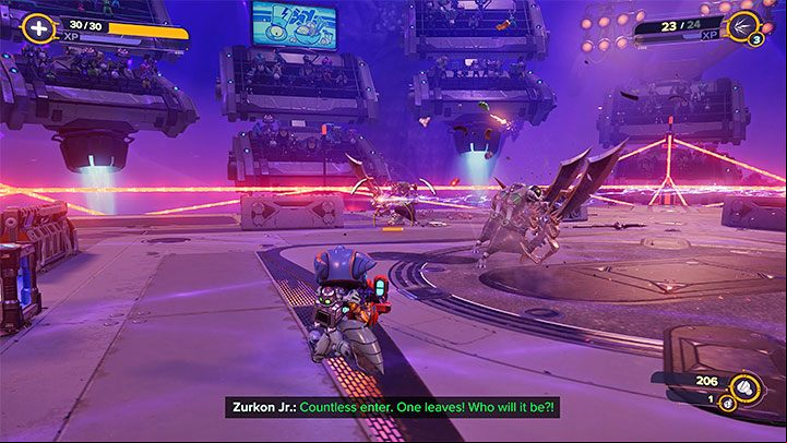 After the arena terminal is unlocked, you must select the bronze combat category from it and first decide to play the battle against Pierre's proteges - Ratchet & Clank Rift Apart: Francois, Scarstu Debris Field - how to defeat the boss? - Bosses - Ratchet & Clank Rift Apart Guide