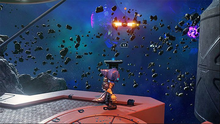 It is also worth noting that by obtaining the Hurlshot on the planet Torren IV, you can now reach Spybot located to the right of the Gastropub entrance - Ratchet & Clank Rift Apart: Meet Ratchet in Gastropub - walkthrough - Scarst debris cloud - back - Ratchet & Clank Rift Apart Guide