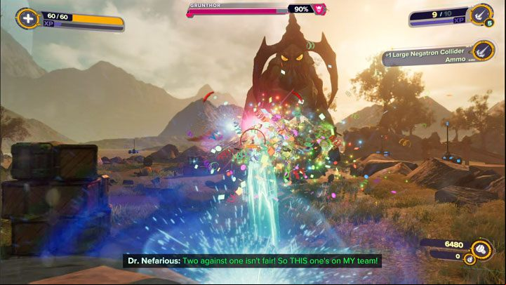 After advancing to the third phase of the battle, you must first deal with Grunthor, a mini-boss "summoned" by Nefarious - Ratchet & Clank Rift Apart: Meet Ratchet in Gastropub - walkthrough - Scarst debris cloud - back - Ratchet & Clank Rift Apart Guide