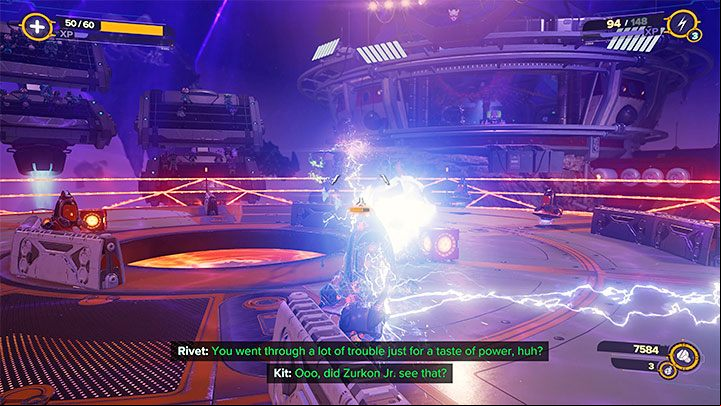 In the final phase of the fight, you must deprive Nefarious of the last 25% of his health bar - Ratchet & Clank Rift Apart: Meet Ratchet in Gastropub - walkthrough - Scarst debris cloud - back - Ratchet & Clank Rift Apart Guide