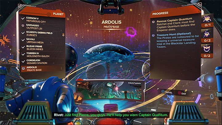 Interact with the Rivet's spaceship - Ratchet & Clank Rift Apart: Meet Ratchet in Gastropub - walkthrough - Scarst debris cloud - back - Ratchet & Clank Rift Apart Guide