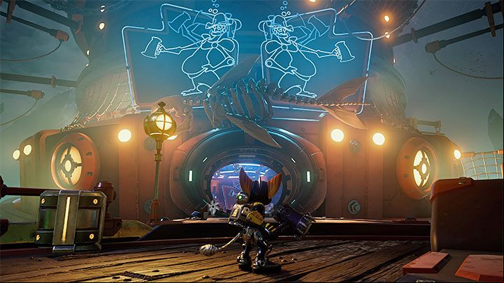 Grab the handle to jump to the second pirate ship - Ratchet & Clank Rift Apart: Treasure Hunt - walkthrough - Ardolis - Ratchet & Clank Rift Apart Guide