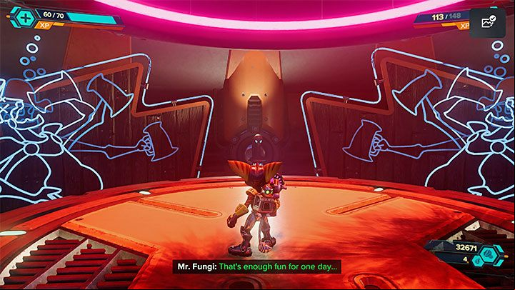 After the battles are over, reach the next neon signs - you will come across an elevator traveling to a higher level - Ratchet & Clank Rift Apart: Treasure Hunt - walkthrough - Ardolis - Ratchet & Clank Rift Apart Guide