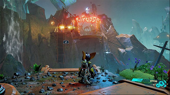 To get to Skull Mountain, reach the tiny island in the northwestern part of the reservoir marked by the game - Ratchet & Clank Rift Apart: Pirate Trials - walkthrough - Ardolis - Ratchet & Clank Rift Apart Guide