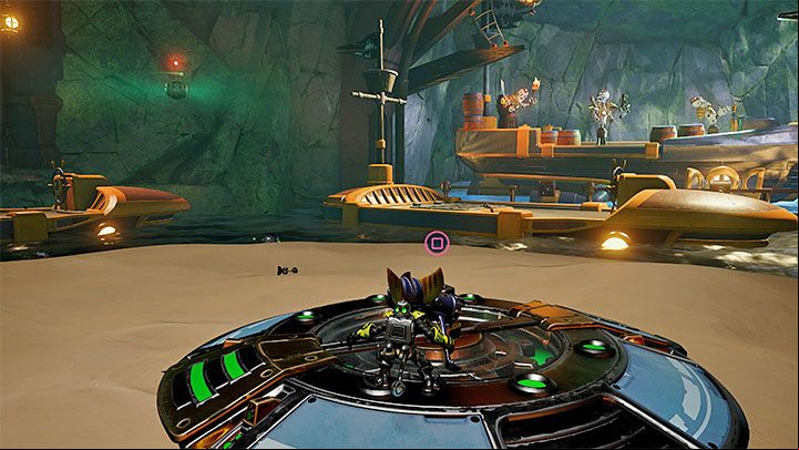 After winning the boss battle, approach the central mechanism with a crank - Ratchet & Clank Rift Apart: Pirate Trials - walkthrough - Ardolis - Ratchet & Clank Rift Apart Guide