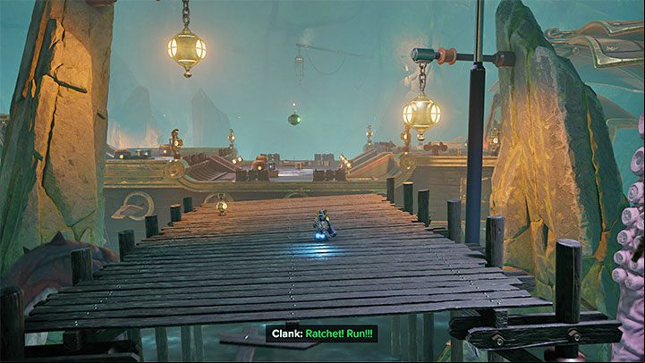 Set off southwest and run across the pier before it completely collapses - Ratchet & Clank Rift Apart: Pirate Trials - walkthrough - Ardolis - Ratchet & Clank Rift Apart Guide