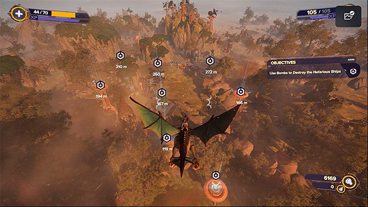 After talking with the Morts, the game will mark the places where you can pick up bombs - Ratchet & Clank Rift Apart: Destroy Nefarious ships - walkthrough - Return to Sargasso - Ratchet & Clank Rift Apart Guide