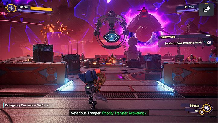 You will reach an area with Emergency Evacuation Platforms surrounded by water - Ratchet & Clank Rift Apart: Follow the cell - Viceron - Ratchet & Clank Rift Apart Guide