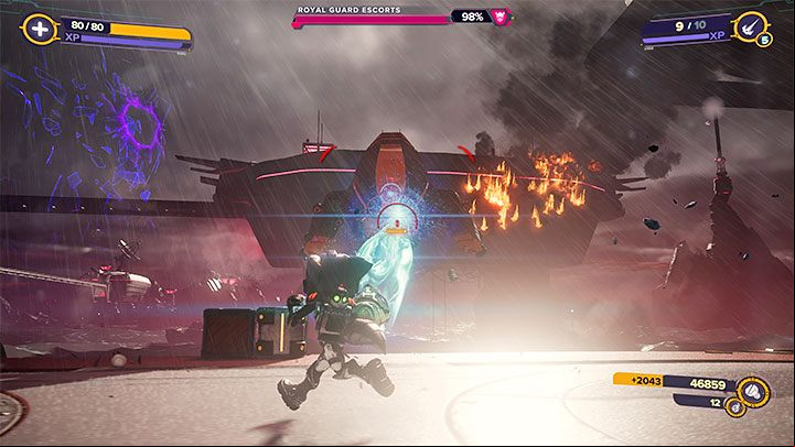 After the Royal Guard Escorts appears, focus on attacking flying enemy machines - Ratchet & Clank Rift Apart: Follow the cell - Viceron - Ratchet & Clank Rift Apart Guide
