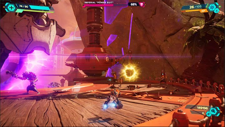 You will advance to the next phase of the battle after the Imperial Machine has lost 25% of its health points - Ratchet & Clank Rift Apart: Begin the finale and defeat the final boss - walkthrough - Final confrontation - Ratchet & Clank Rift Apart Guide