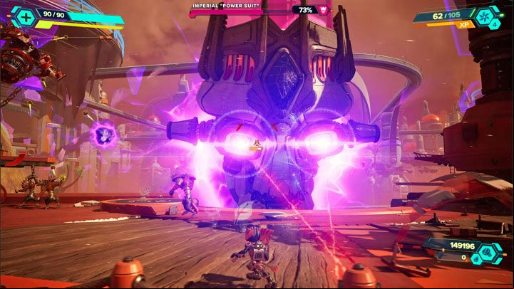 Focus on attacking any eye of the Imperial Machine - Ratchet & Clank Rift Apart: Begin the finale and defeat the final boss - walkthrough - Final confrontation - Ratchet & Clank Rift Apart Guide