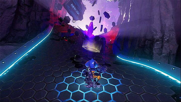 Hit the blizon to reach the dimension after the cataclysm - Ratchet & Clank Rift Apart: Meet the engineer, search for the bots - walkthrough - Blizar Prime - Ratchet & Clank Rift Apart Guide