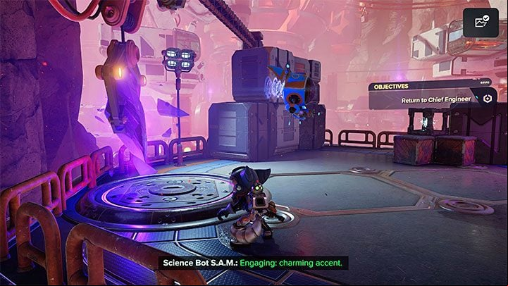 After hitting the blizon, you will find yourself next to the third bot - Ratchet & Clank Rift Apart: Meet the engineer, search for the bots - walkthrough - Blizar Prime - Ratchet & Clank Rift Apart Guide