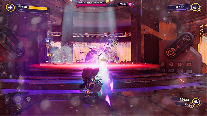 Most notably, a mini-boss , the Displaced Juggernaut, will appear in the area - Ratchet & Clank Rift Apart: Meet the engineer, search for the bots - walkthrough - Blizar Prime - Ratchet & Clank Rift Apart Guide