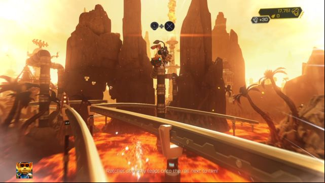 While grinding on the rails you sometimes have to jump to a different rail. - Ratchet & Clank: Planet Gaspar - Walkthrough - Walkthrough - Ratchet and Clank Game Guide & Walkthrough