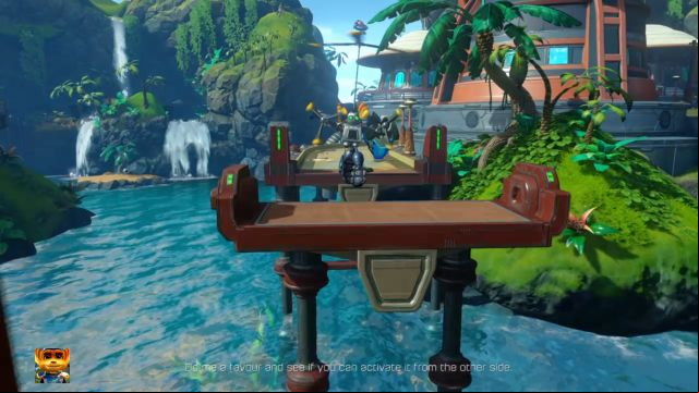 Jump to the other side and press the button so that Felton can you. - Ratchet & Clank: Planet Pokitaru - Walkthrough - Walkthrough - Ratchet and Clank Game Guide & Walkthrough