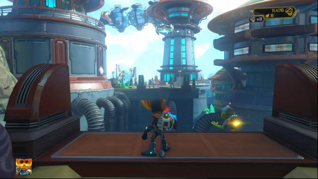 Another crossing and a button to activate the bridge on the other side. - Ratchet & Clank: Planet Pokitaru - Walkthrough - Walkthrough - Ratchet and Clank Game Guide & Walkthrough