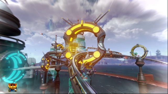 And heres the Gold Bolt on the rails. - Ratchet & Clank: Gold Bolts - list - Collectibles - Ratchet and Clank Game Guide & Walkthrough
