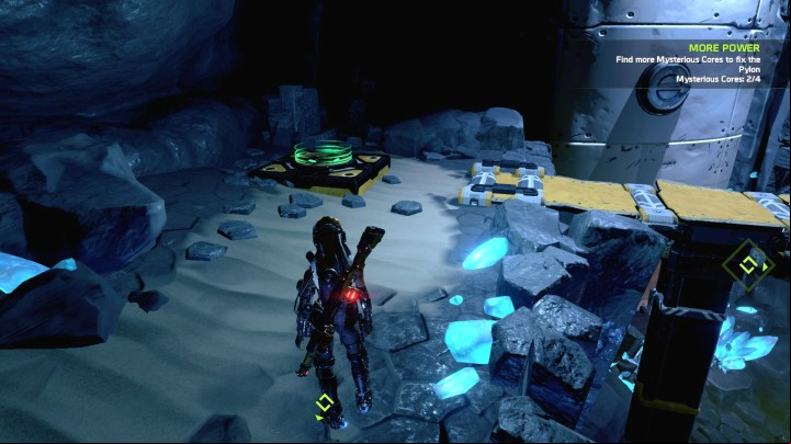 Underneath the pile of crates is a pressure switch, which opens a crate for a brief period of time. - Mission 3: Status Check | Walkthrough - Walkthrough - ReCore Game Guide